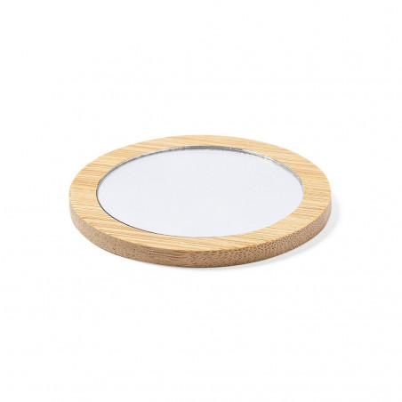 Monedero rústico y espejo de madera redondo con adhesivo personalizado con imagen