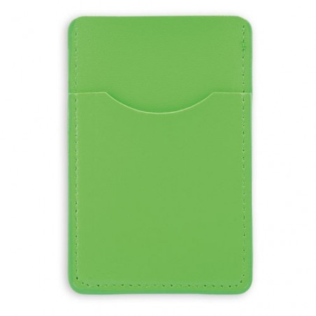 Tarjetero polipiel con ventana en color verde presentado en sobre de papel y adhesivo para foto