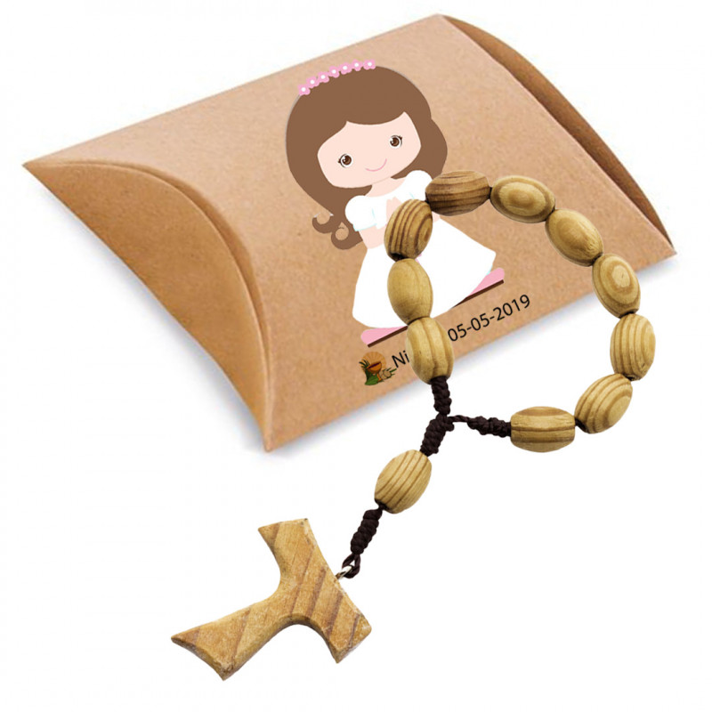 Pulsera Rosario de Madera Presentado en Caja Kraft y Adhesivos de Comunión Pulsera Rosario de Madera Presentado en Caja Kraft y Adhesivos de Comunión