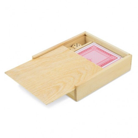 Cartas y dados en caja de madera personalizada con adhesivos de comunión y bolsa de regalo especial comunión