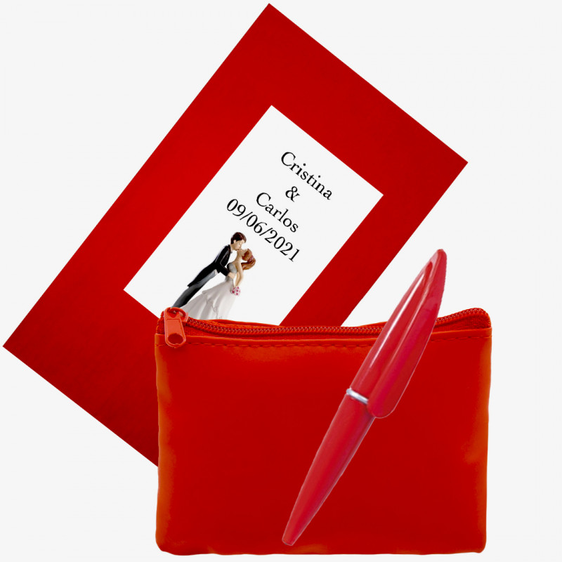 Monedero Rojo Intenso con Bolígrafo Pequeño a Juego Presentado en Bolsa de Papel de Regalo con Adhesivo para Bodas Monedero Rojo Intenso con Bolígrafo Pequeño a Juego Presentado en Bolsa de Papel de Regalo con Adhesivo para Bodas