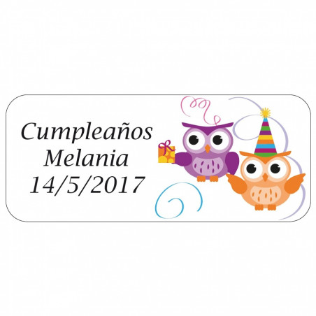 Gargantilla de bisutería fina con búho en caja de cartón y adhesivo de cumpleaños personalizado