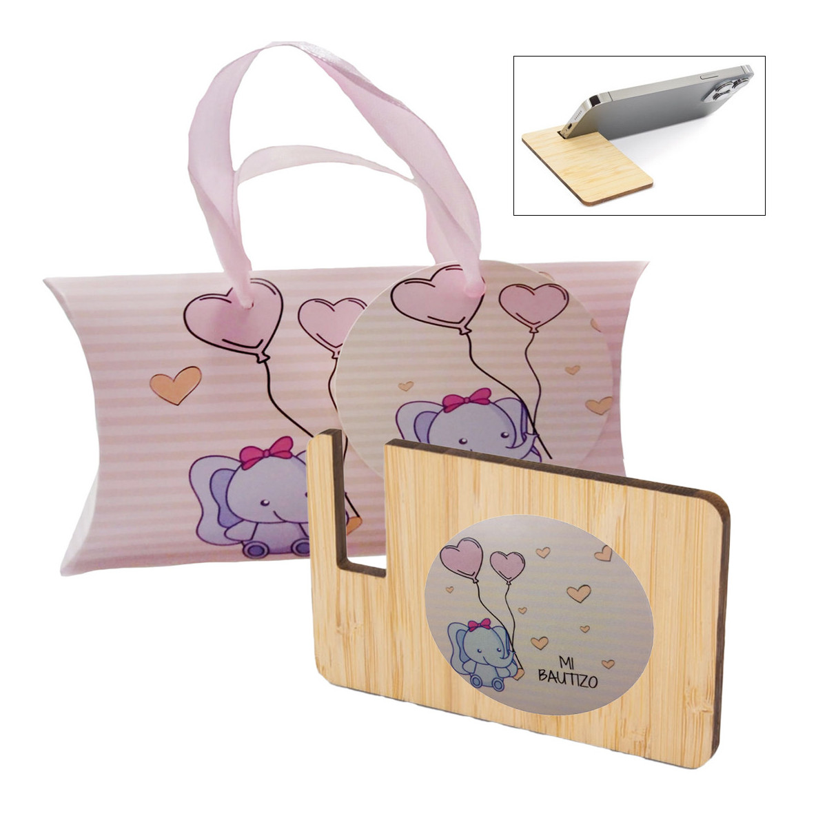 Soporte móvil para mesa plano y de bolsillo decorado para detalle de bautizo