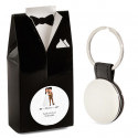 Llavero elegante para hombre en caja de regalo diseño esmoquin y adhesivo de bodas personalizable
