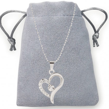 Colgante en Forma de Corazón y Brillantes en Bolsa de Antelina para Regalar