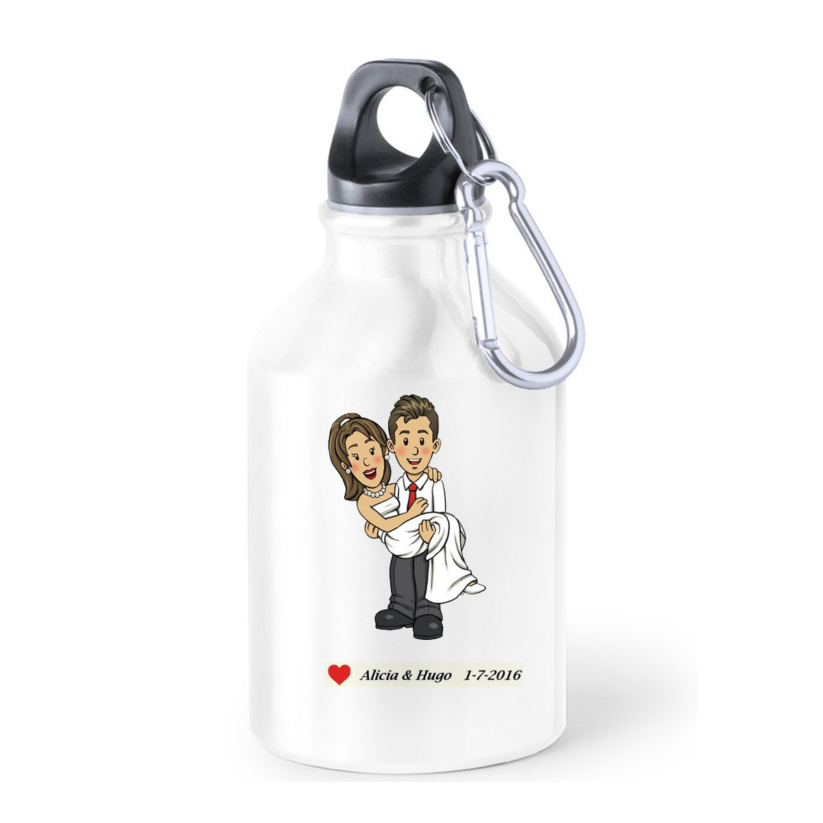 Botella de agua térmica con adhesivos de bodas con texto personalizado