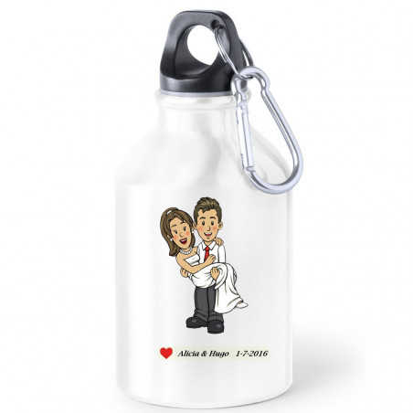 Botella de agua térmica con adhesivos de bodas con texto personalizado