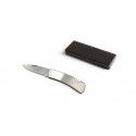 Navaja de acero inoxidable en color plata en caja de regalo con adhesivo personalizado pack regalo