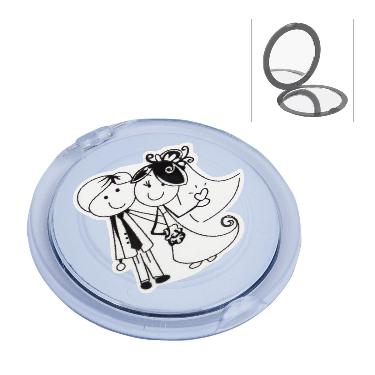 Espejo de bolso con aumento en color transparente con adhesivo de pareja de novios