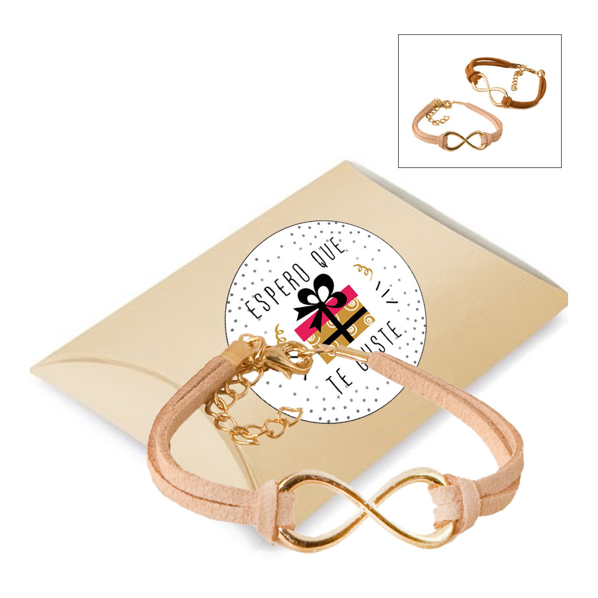 Pulsera infinito con cierre de cadena en caja para regalos de amigo invisible personalizada