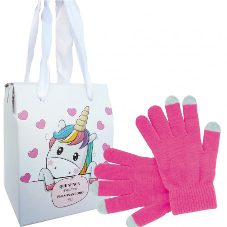 Guantes tactil en caja unicornio para regalos de amigas