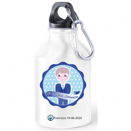 Botellas comunión para agua metálica con adhesivo decorativo para comunión de niño