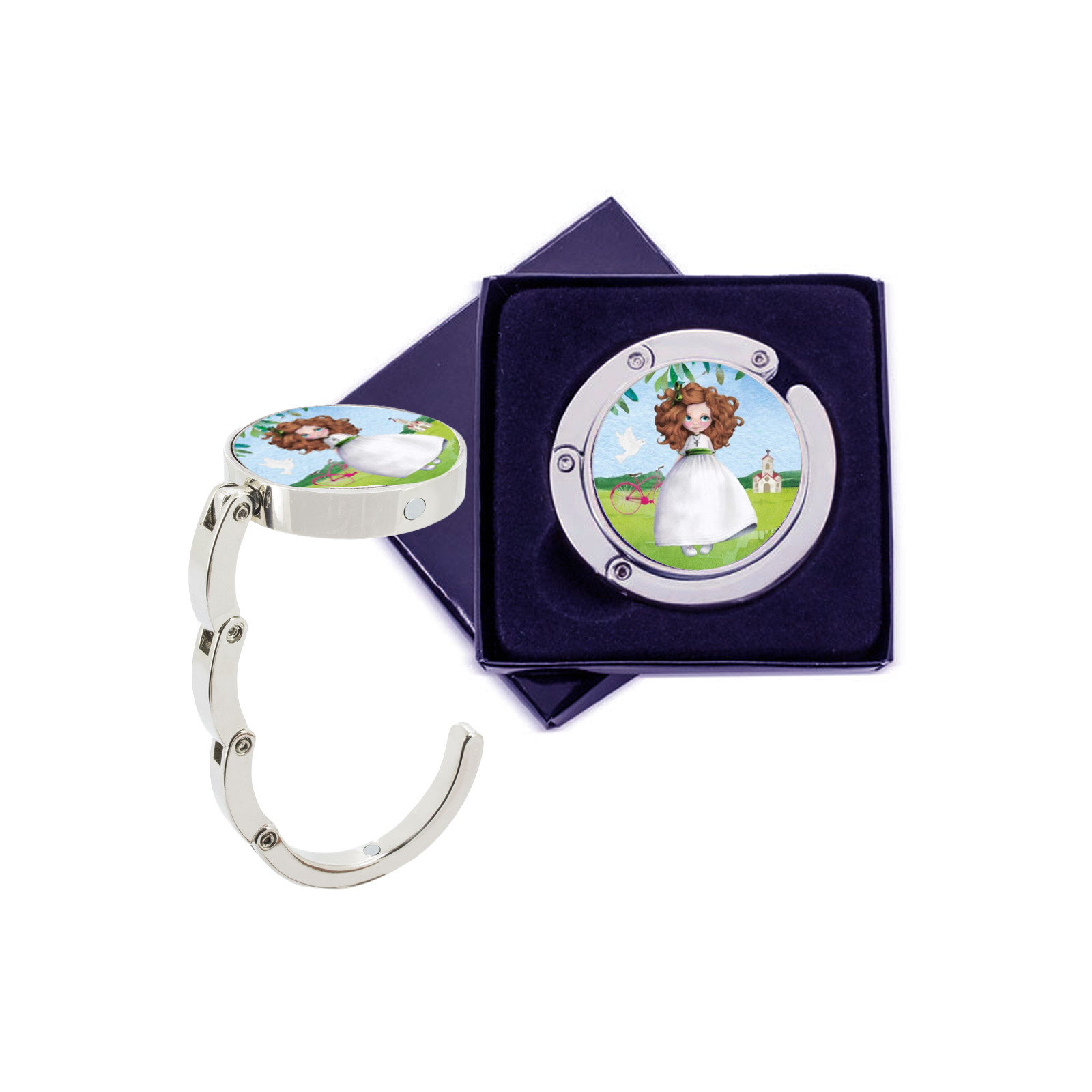 Cuelgabolso plegable en caja de regalo con adhesivo de 3 cm para imagen personalizado