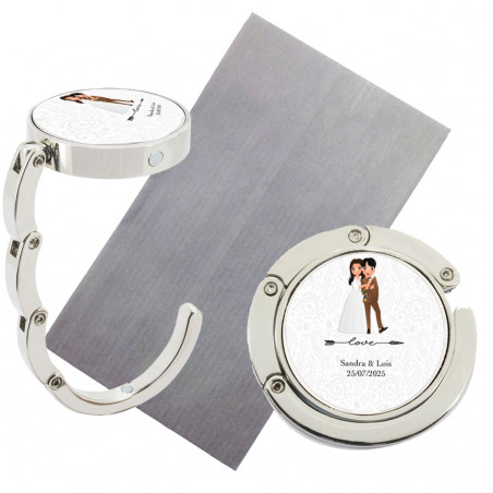 Cuelga bolsos para mesas plegable con adhesivo de boda personalizado