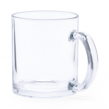 Taza de cristal con asa con adhesivo para detalle de bodas