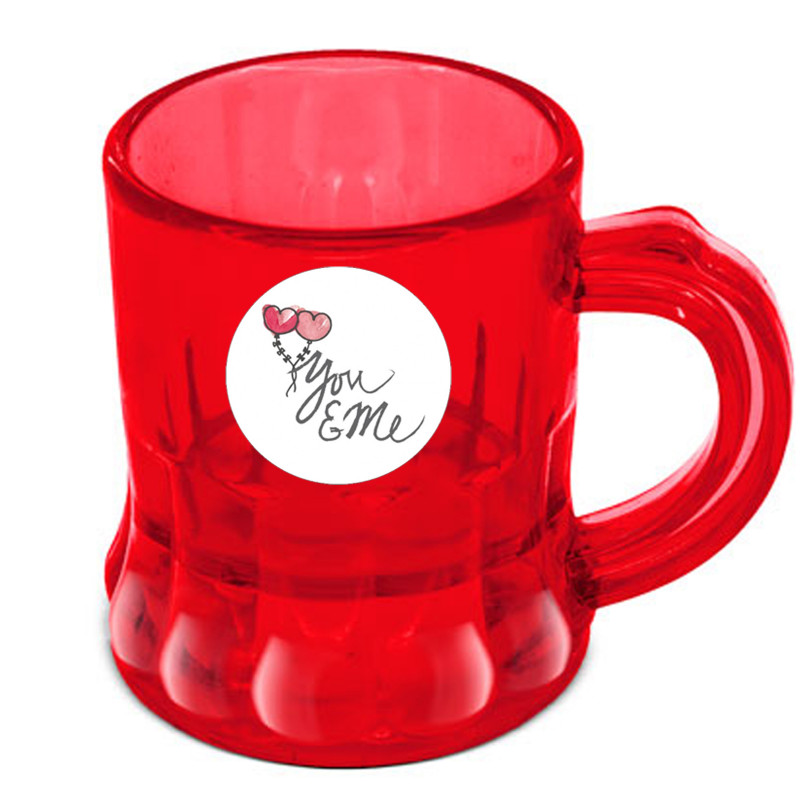 Chupito de color rojo transparente en forma de jarra de cerveza como regalo unisex para san valentín personalizada