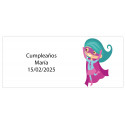 Adhesivo rectangular niña superheroína personalizado con nombre y fecha