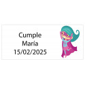 Adhesivo rectangular niña superheroína 5 x 3 personalizado con nombre y fecha
