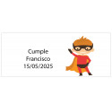 Adhesivo rectangular superhéroe personalizado con nombre y fecha