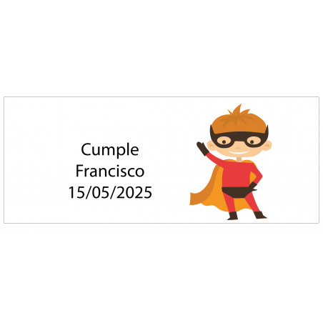 Adhesivo rectangular superhéroe personalizado con nombre y fecha