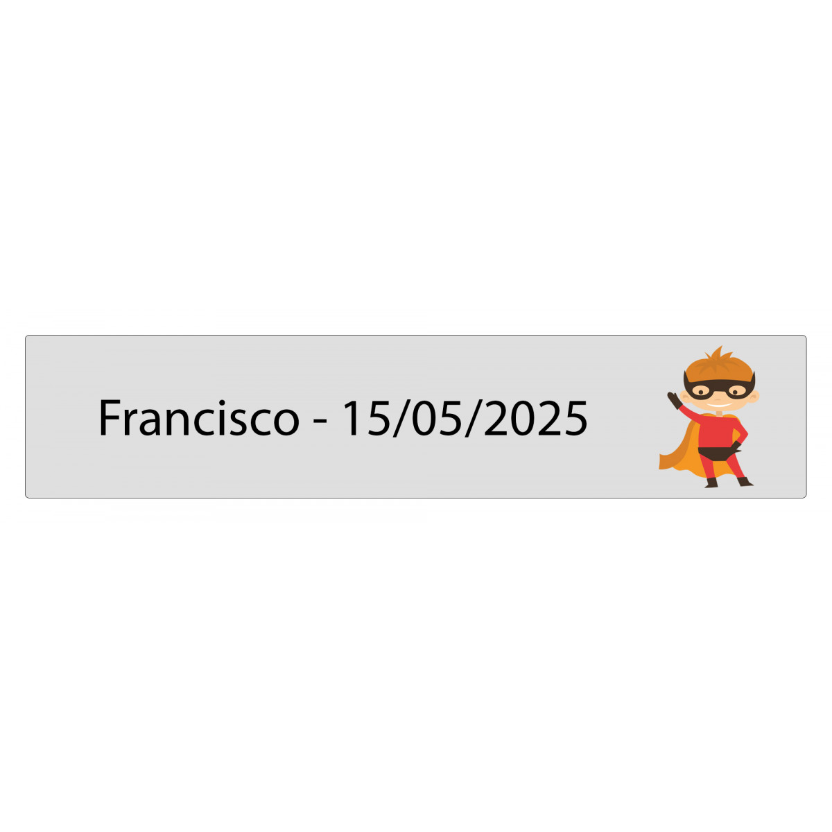 Adhesivo rectangular transparente 5 x 1 superhéroe personalizado con nombre y fecha