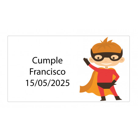 Adhesivo rectangular superhéroe 5 x 3 personalizado con nombre y fecha