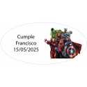 Adhesivo ovalado avengers personalizado con nombre y fecha