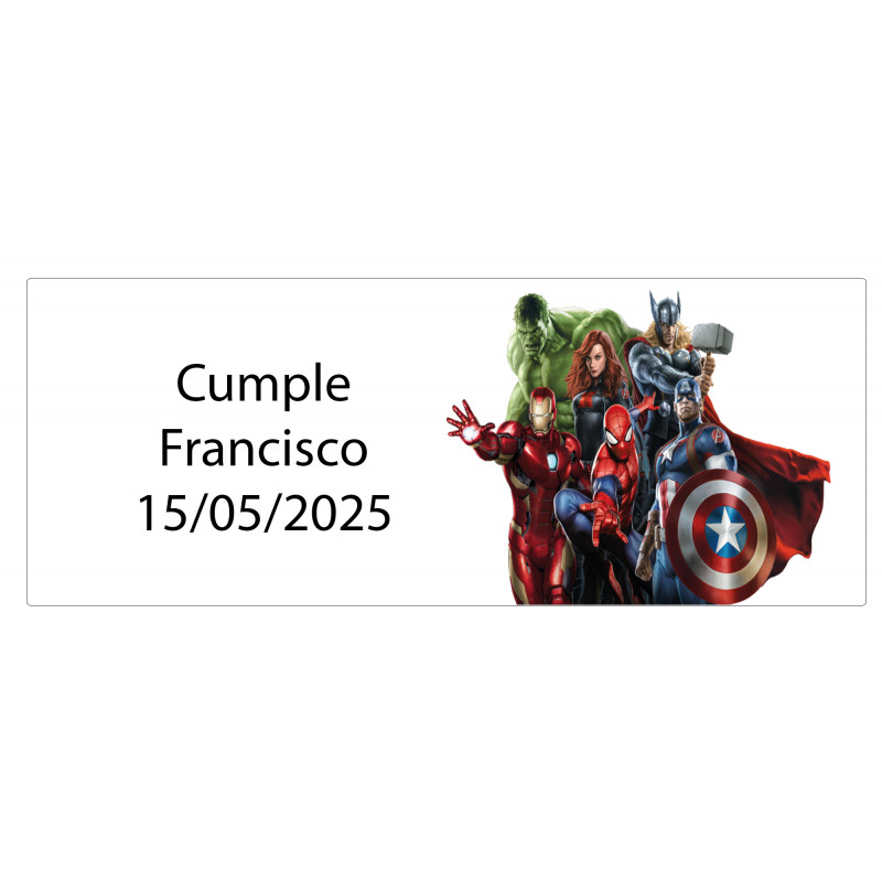 Adhesivo rectangular avengers personalizado con nombre y fecha