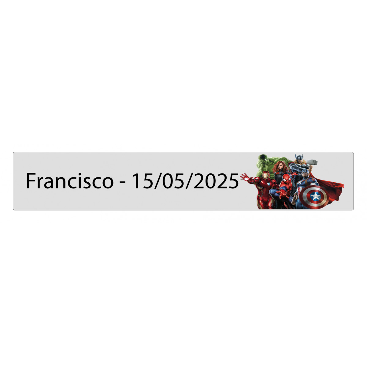 Adhesivo Rectangular Transparente 5x1 Avengers Personalizado con Nombre y Fecha