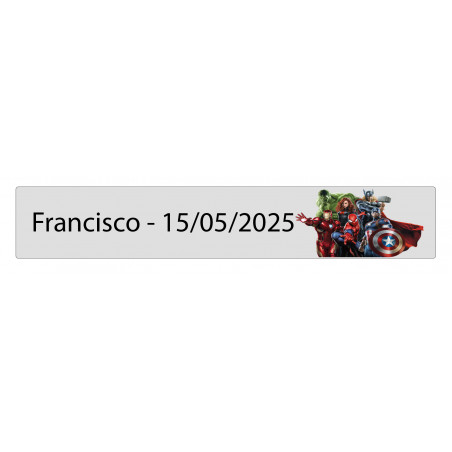 Adhesivo Rectangular Transparente 5x1 Avengers Personalizado con Nombre y Fecha
