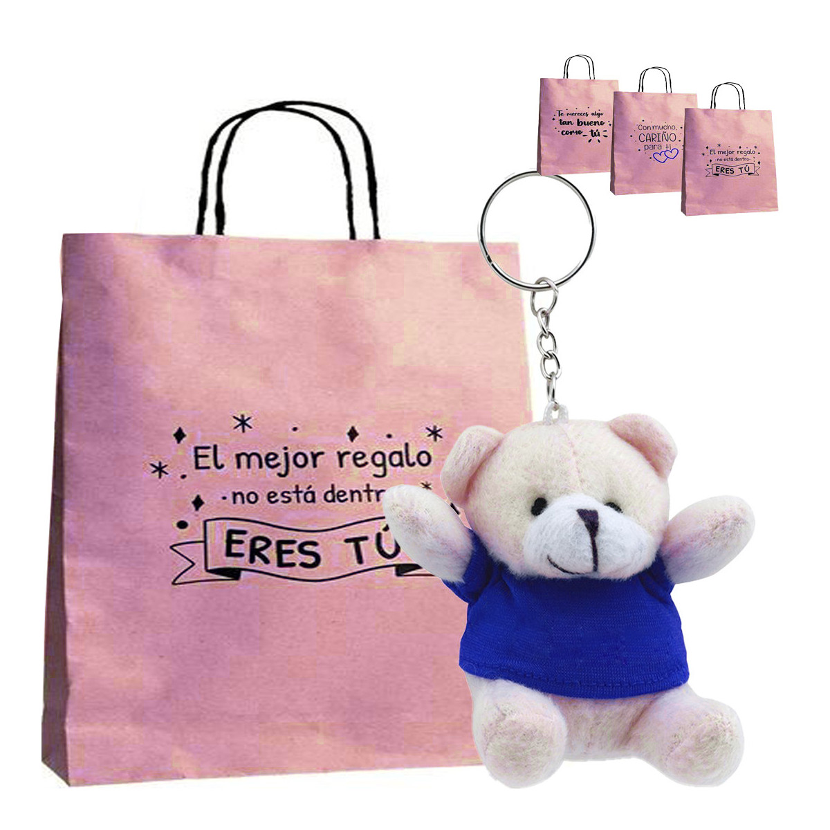 Llavero de peluche oso con camiseta en bolsa de regalo