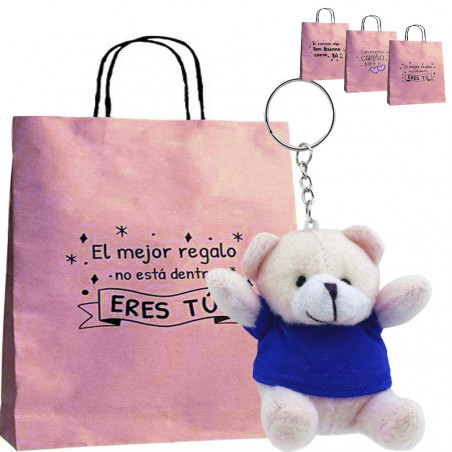 Llavero de peluche oso con camiseta en bolsa de regalo