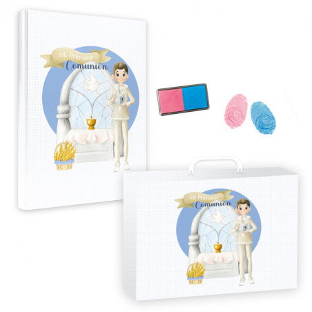 Libro maletín de firmas Comunión de niño con tintas para huellas