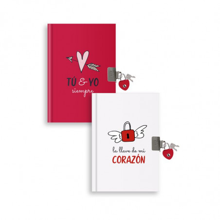 Diario personal con candado en forma de corazón