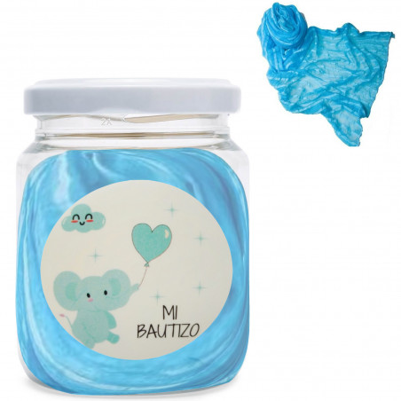 Pañuelo de mujer presentado en tarro transparente con adhesivo de bautizo