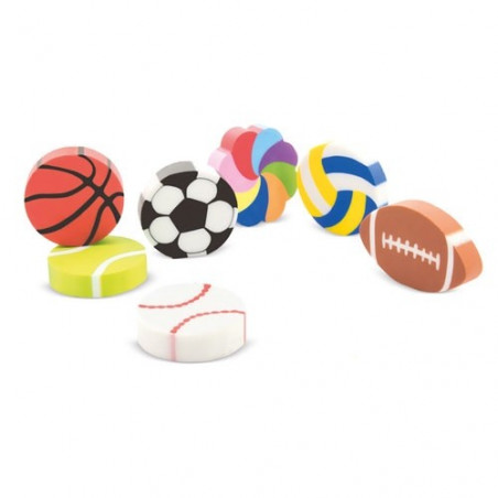 Gomas de borrar con formas diferentes de balones de deportes con adhesivo para personalizar evento