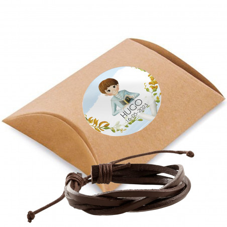Pulsera de cuero trenzada para hombre en caja de kraft con adhesivo para personalizar para cualquier evento