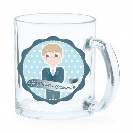 Taza de cristal con asa con adhesivo para comunión