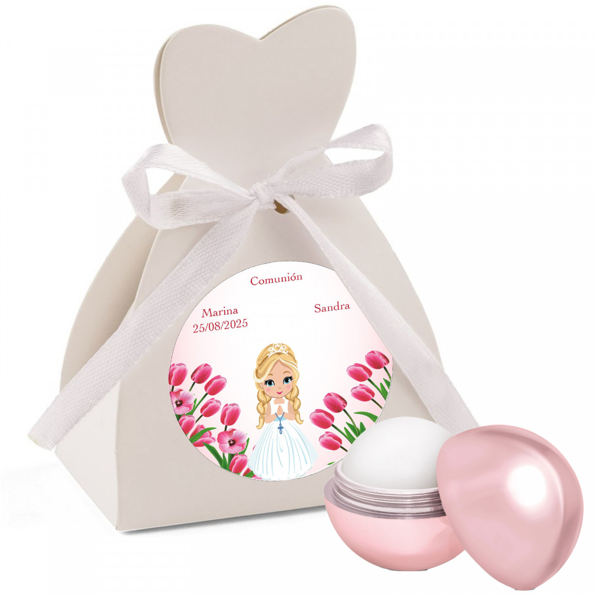 Cacao labial bola en caja personalizado con adhesivo para comunión