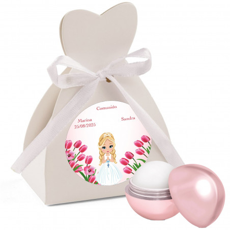 Cacao labial bola en caja personalizado con adhesivo para comunión