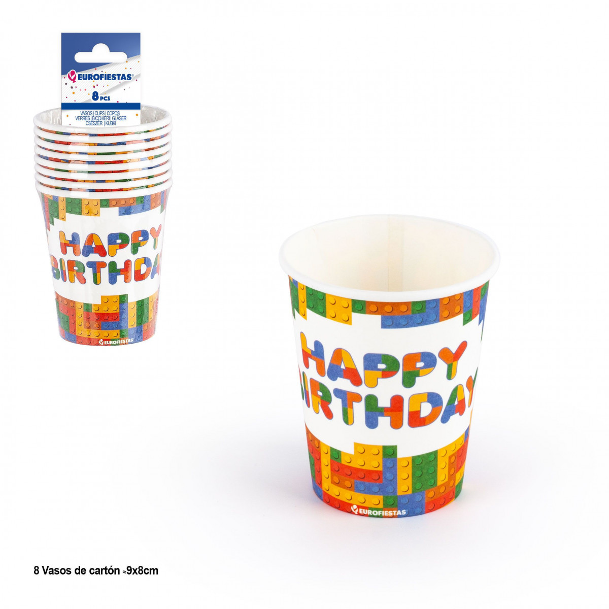 Pack de 8 vasos desechables cumpleaños