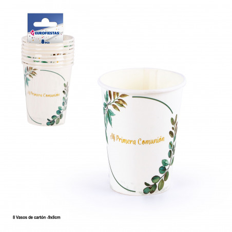 Pack de 8 vasos de cartón para fiesta de comunión