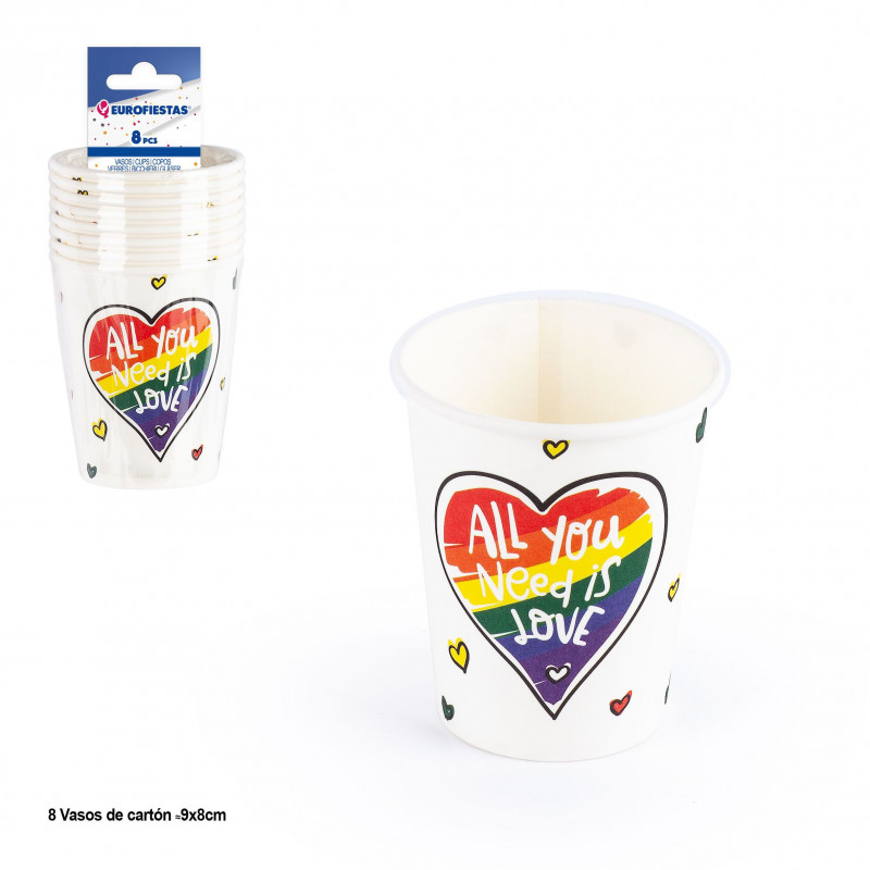 Pack de 8 vasos de cartón para fiestas lgbt