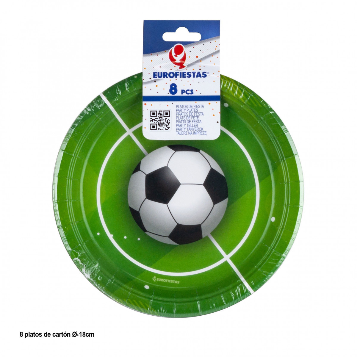 Pack de 8 platos desechables fútbol sobre césped