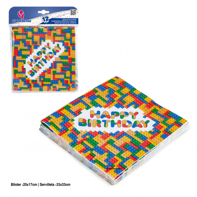 Pack de 12 servilletas de papel para fiestas con diseño de bloques