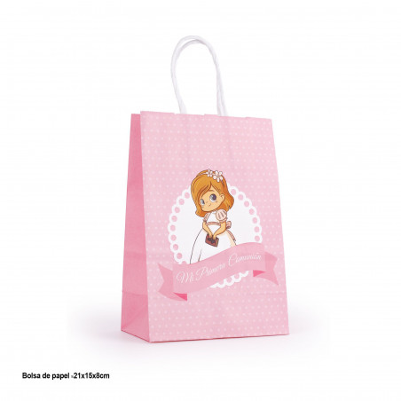 Bolsa de papel para primera comunión en rosa