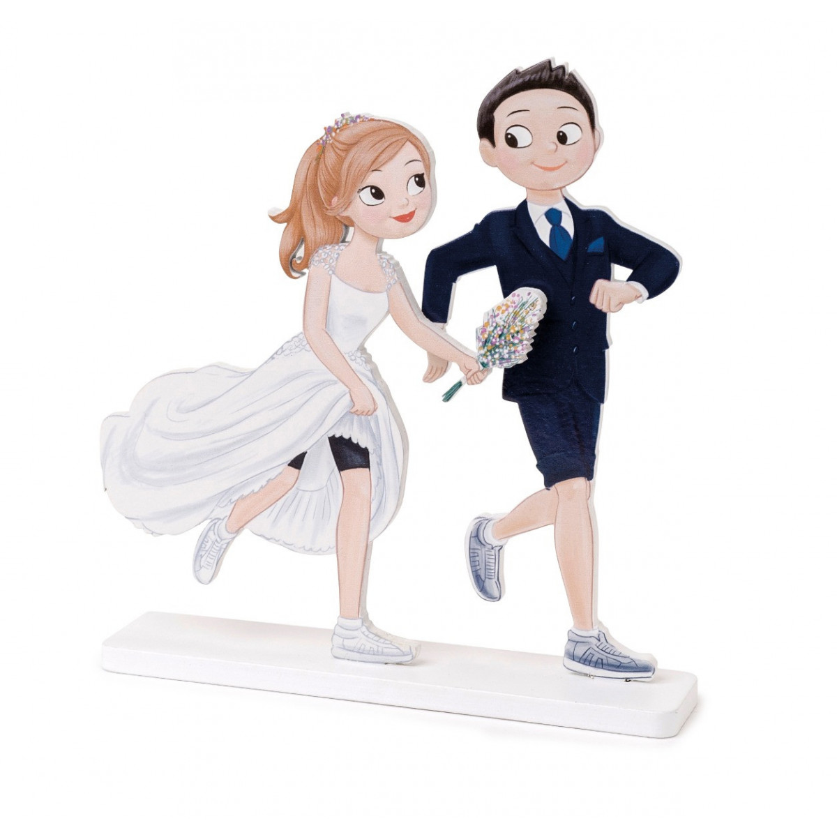 Figura de tartas de madera novios corredores de running