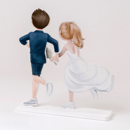 Figura de tartas de madera novios corredores de running