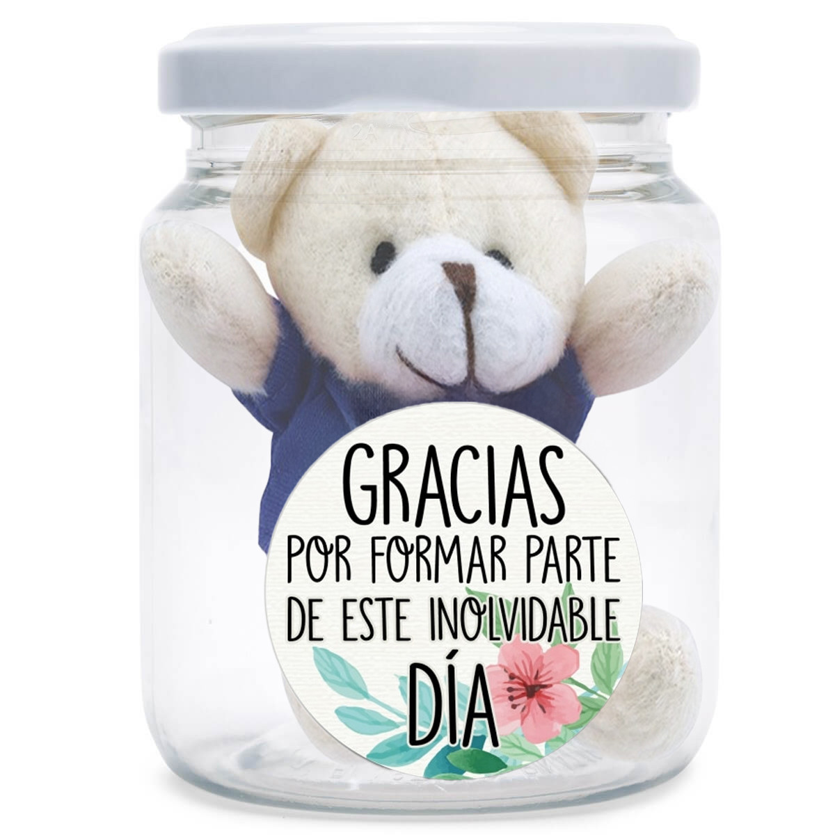 Llavero con osos de peluche en tarro transparente decorativo con adhesivo de agradecimiento