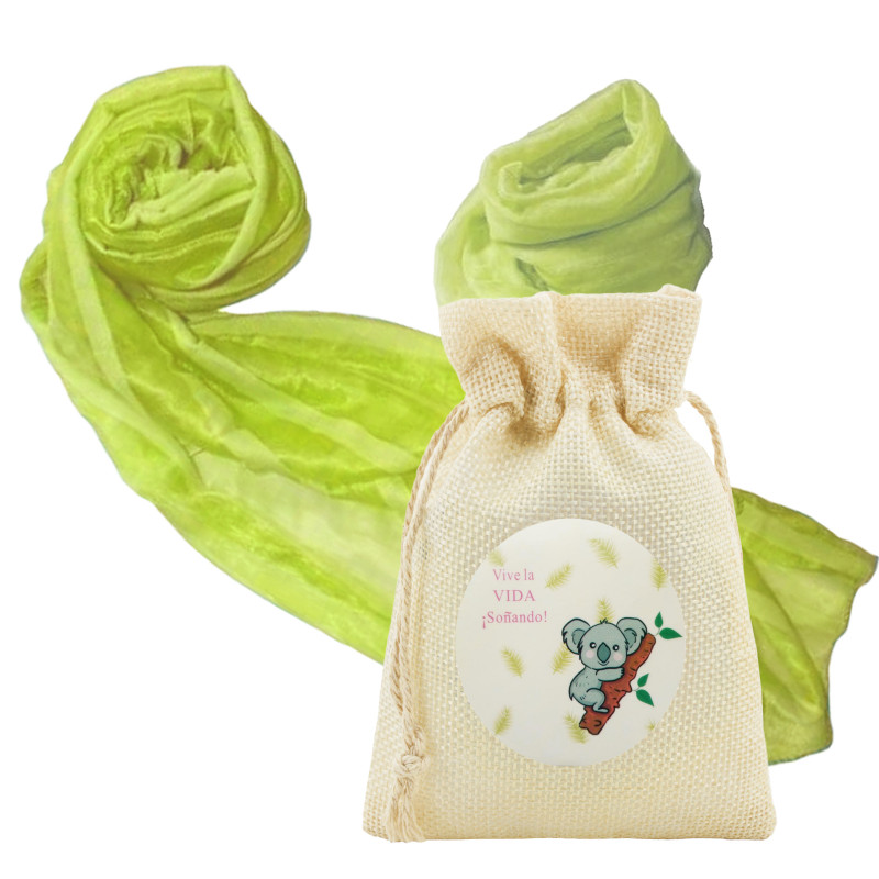 Pañuelo verde mujer en bolsa con adhesivo emotivo para detalle de jubiliación